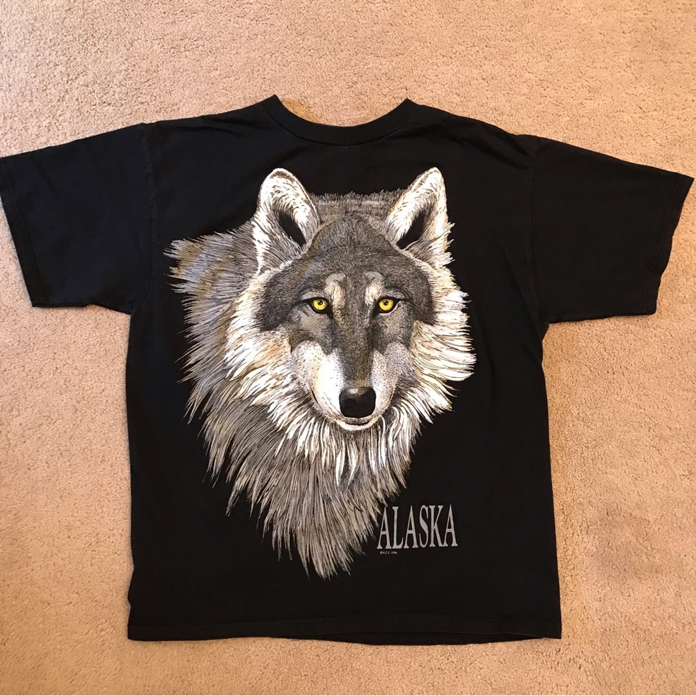 Alaska Wolf Graphic T Shirt Mens Large Black Vintage 1996 Cotton Wildlife Nature